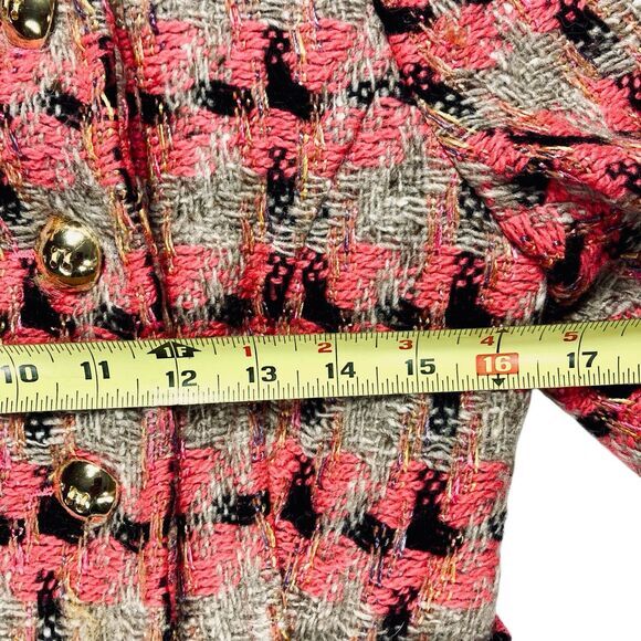 Liquid Wool Blend Tweed Long Coat Sz 2 Brown Orange Plaid Preppy Elegant PeaCoat - Picture 11 of 16